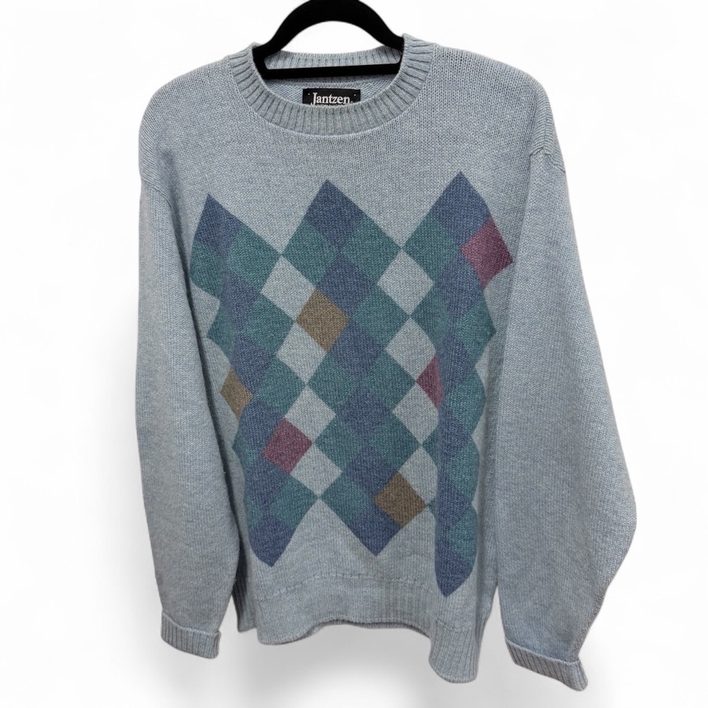 Vintage JANTZEN Argyle Patterned Wool Blend Crewneck Sweater Mens Size XL